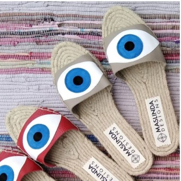 MASLINDA Evil Eye Espadrilles Slides in Beige - Picture 5 of 11
